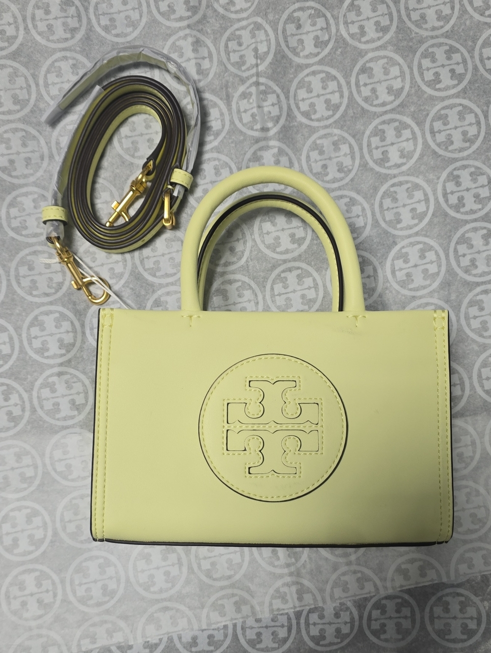 Tory Burch Pale Yellow Mini Tote with Logo